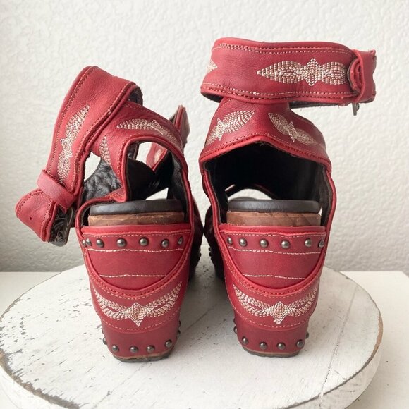 Lane Boots LEXINGTON Womens Red Wedges 11 Western Sandals Cowgirl Wooden Heels - Picture 3 of 11